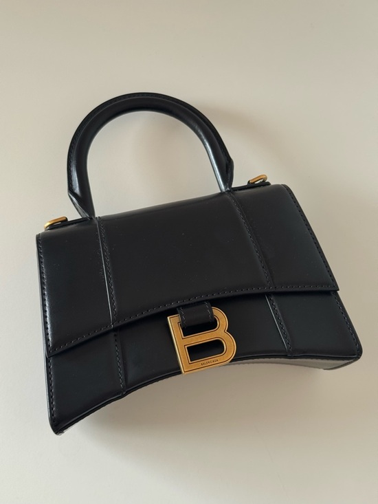 Balenciaga Handbags - Balenciaga Black Top Handle Hourglass Satchel with Gold 'B'